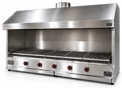 Parrilla de gas con piedra volcánica de sobremesa, campana y paneles laterales de acero inoxidable · 175 cm