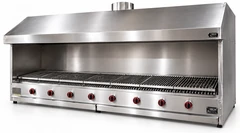 Parrilla de gas con piedra volcánica de sobremesa, campana y paneles laterales de acero inoxidable · 250 cm
