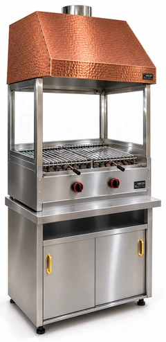 Parrilla de gas con piedra volcánica, mueble inferior, campana de cobre y vidrio · 100 cm