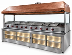 Parrilla de gas con piedra volcánica, base refrigerada, campana de cobre y vidrio · 300 cm