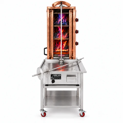 Gas-Lavastein-Dönergrill mit Untergestell · 3 Brenner · Kupferverkleidung