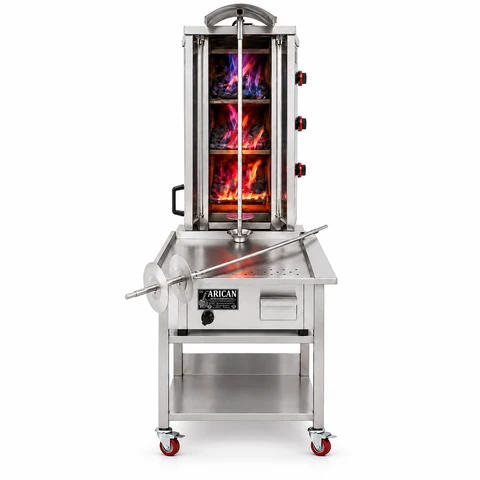 Gas-Lavastein-Dönergrill mit Untergestell · 3 Brenner · Edelstahl