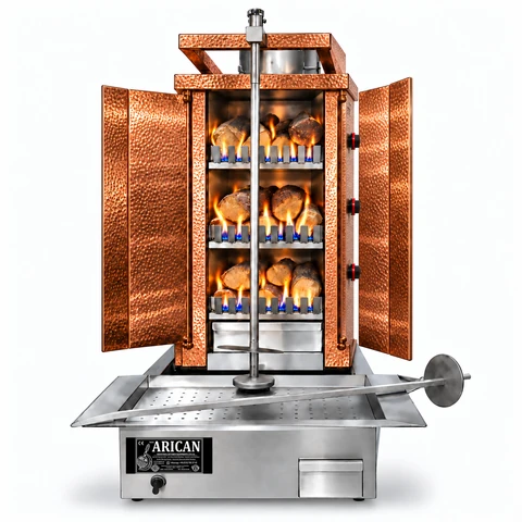 Gas- und Holz-Dönergrill · 3 Brenner · Kupferverkleidung — ARC LDK003
