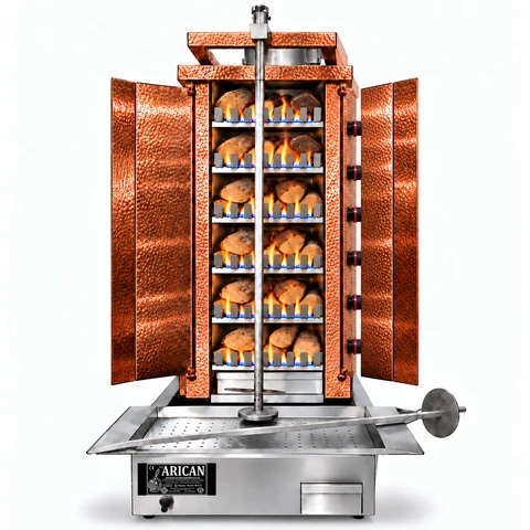 Gas- und Holz-Dönergrill · 6 Brenner · Kupferverkleidung — ARC LDK008