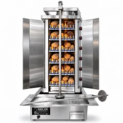 Máquina de döner a gas y leña · 6 quemadores · Acero inoxidable